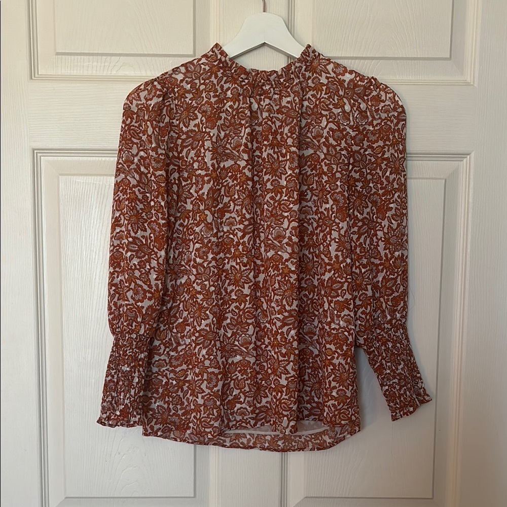 Elegant Floral Women's Blouse - Rust and White